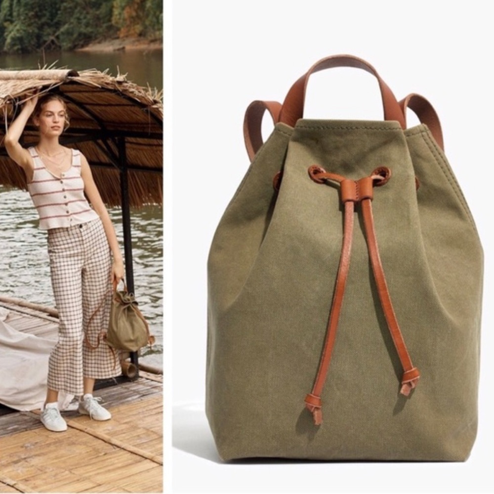 Madewell Sage Green Tote with Brown Accents